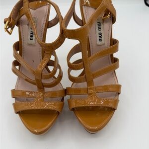 Miu Miu Caramel Patent Leather Strappy Heels